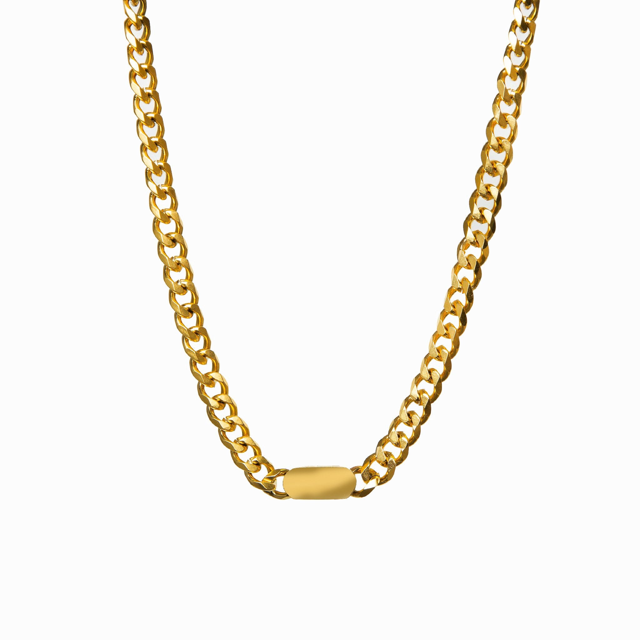 Gold Rectangle Curb Necklace