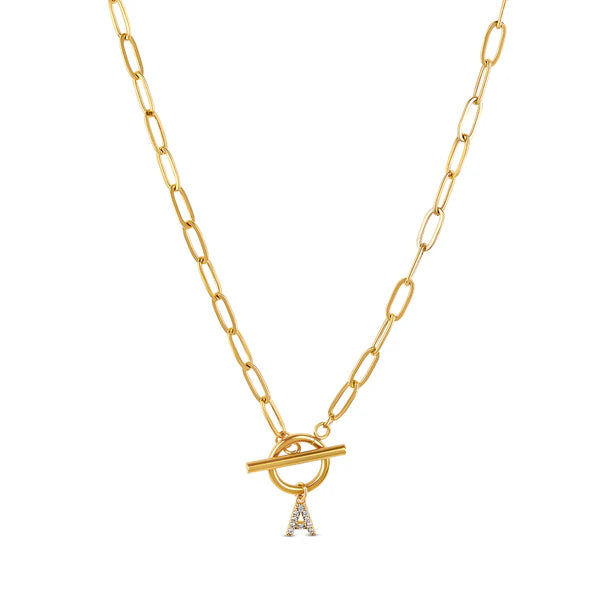 Aurevia Toggle Initial Necklace – 18k Gold Plated Stainless Steel