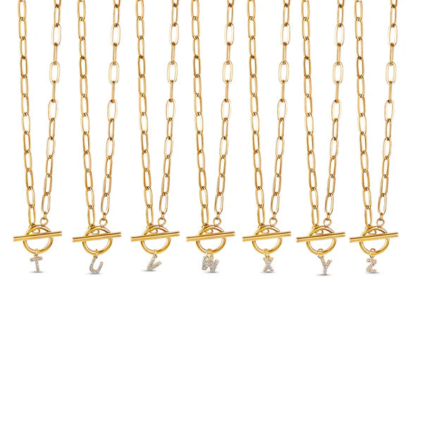 Aurevia Toggle Initial Necklace – 18k Gold Plated Stainless Steel