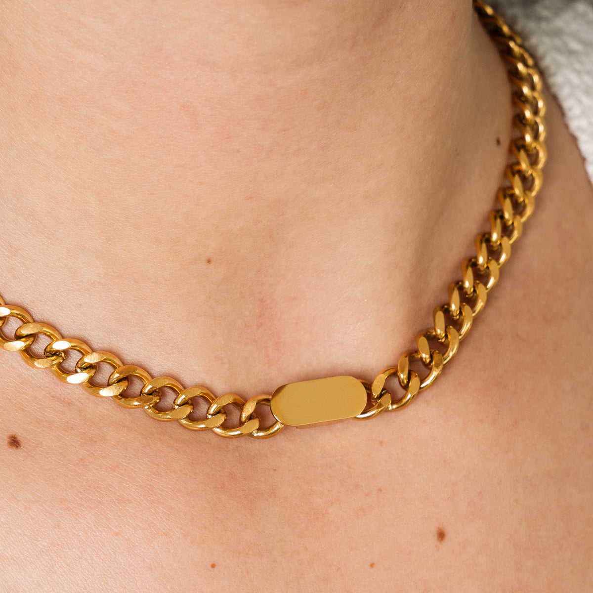 Gold Rectangle Curb Necklace
